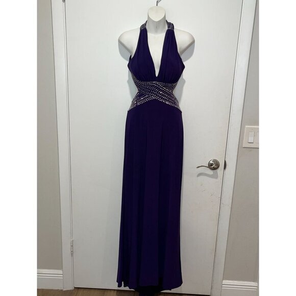 Betsy & Adam Purple Metallic Halter Formal Evening Dress Gown Women's Size 0 - Picture 5 of 15
